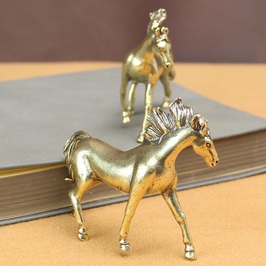 Solid pure brass office desktop small ornaments zodiac horse bronze tea pet Jewelry Crafts gift handle_voghion.com