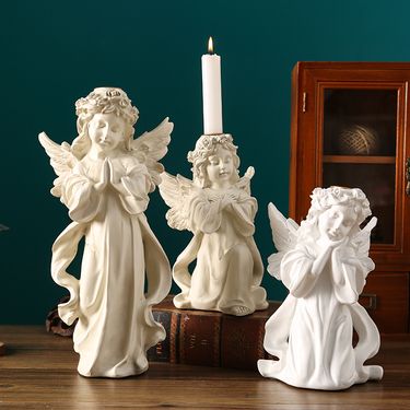European Angel Girl Holder Ornament American Romantic Candlelight Dinner Decoration Living Room Home Candle Stand_voghion.com