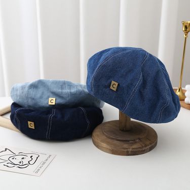 Hot Sale Denim Berets Hat Retro Casual Spring and Summer Shade Painter Cap Korean Alphabet Blue Beret Women's Hats LUXXETON_voghion.com