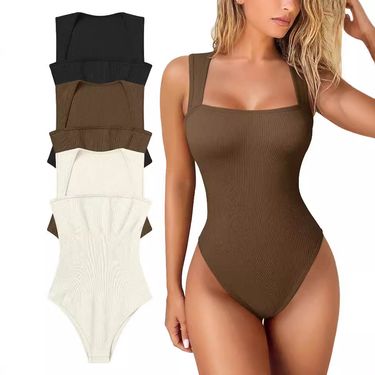 Women Sleeveless Knit Bodysuit Summer Sexy Bodycon Off Shoulder Jumpsuits Casual Bodice Stretchy Street Style Short Jumpsuits_voghion.com
