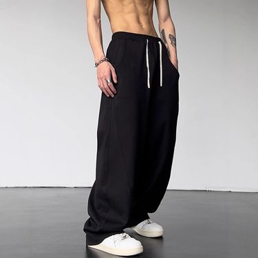 Men's Clothing Retro High Waist Wide Leg Sports Pants Summer High Street Design Loose Straight Casual Hiphop Sweatpants_voghion.com