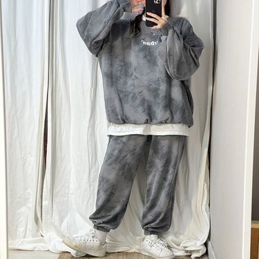 4-color tie dye women's clothing, suitable for spring, autumn, winter, sleeved, long pants, fashionable casual_voghion.com