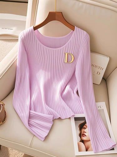 Women's Clothing This year's popular beautiful white ice silk knitted T shirt women's early autumn light breathable chic long sleeved top summer_voghion.com
