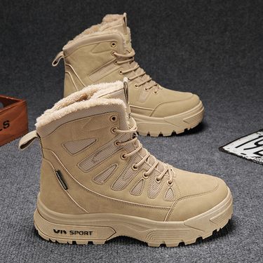 Outdoor Men's Hiking Shoes With Fleece Lining, Warm And Comfortable Winter Ski Boots, High-Top Sports Snow Boots_voghion.com