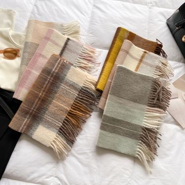 Selected Australian Pure Wool Plaid Scarf British Classic Unisex Couple Winter Warm Neck_voghion.com