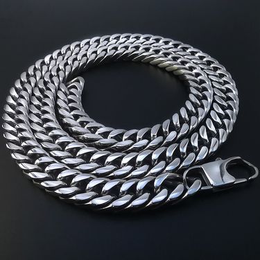 Hip Hop Stainless Titanium Steel Cuban Double Buckle Polished Chain Trendy Men's Necklace_voghion.com