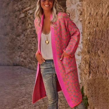 Women's Long Sleeve V-Neck Leopard Print Cardigan Sweater - Soft Acrylic Blend, Oversized Fit With Pockets, Elegant & Stylish_voghion.com