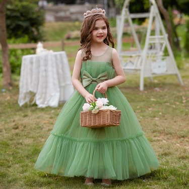 Baby clothes Girls' wedding dress bow mesh pommel dress performance dress children's dress dress_voghion.com