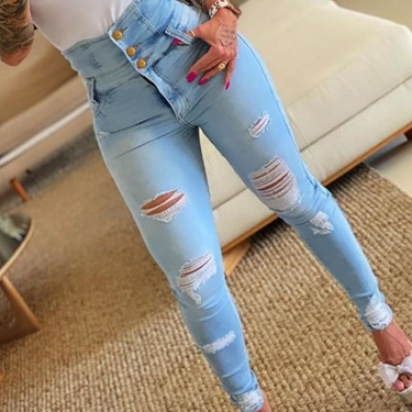 European and American style cross-border high waist distressed hole jeans women's personality trendy skinny trousers_viptrois.com