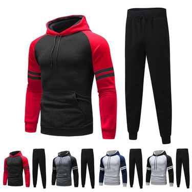 2024 new sports fitness men's spring and autumn color blocked striped sweatshirt set_voghion.com