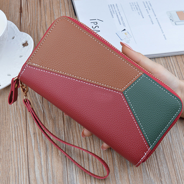 Lihanbao Women Leather Dual Zipper Purse Wallet Card Phone Pocket Holder Wristlet-Black_voghion.com