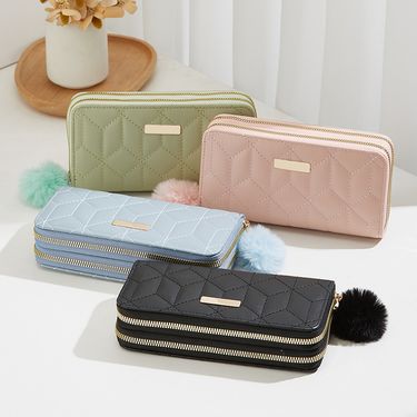 Women's Diamond Embroidery Long Wallet - Glitter Wristlet Clutch With Double Zipper & Multi-Card Slots (Elegant Solid Color Purse For Women)_voghion.com