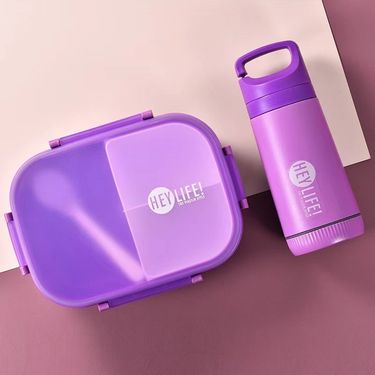 Unisex compartment sealed lunch box with kettle set student lunch box set plastic lunch box with water cup_voghion.com