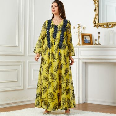 Women's Clothing Arab clothing Dubai embroidered dress Muslim women's evening dress Middle Eastern robe_voghion.com