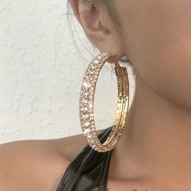 Simple Big Ear Ring Women's Full Diamond Light Luxury Geometric earrings Exaggerated Creative Retro earrings_ipsvogv.com