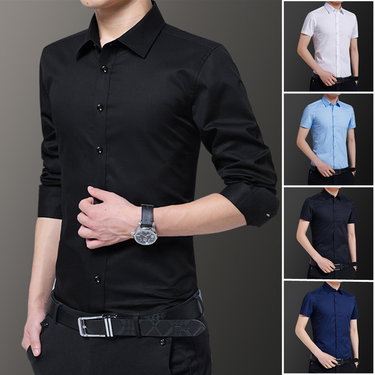 New men's long sleeved shirt with no ironing and slim fit, Korean version commercial white casual solid color, handsome_voghion.com
