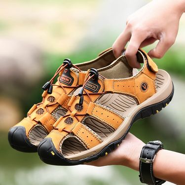 Sports Sandals, Outdoor Summer Fashion, Casual Style, Trendy Plus Size, Soft Leather Sandals With Toe Caps, Men's Style_voghion.com