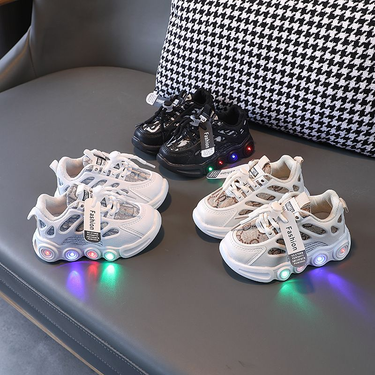 LED Light Spring and Autumn Trainers Kids Ribbon Fabric Face Breathable Children's 1-6 Year Old Luminous Shoes Boys Girl_voghion.com