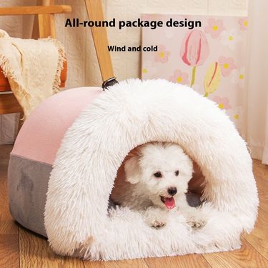 New splicing handheld portable autumn and winter warm dog moisture-proof plush cat nest, pet nest_voghion.com