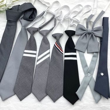College Style Accessories Short Gray Striped Women's No-Tie Uniform Pleated Skirt Bowknot Cross Tie_voghion.com