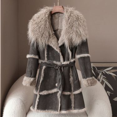 Women's Rabbit Fur Lined Wool Coat Mid-Length Style Casual Outerwear For Spring & Winter_voghion.com