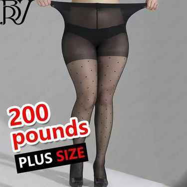 2025d Plus Size Jacquard Dot Stockings Extra Large Ultra-thin Summer Black Pantyhose_voghion.com
