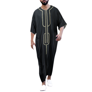 Man's clothing Muslim toga men's ethnic loose casual V-neck mid-sleeve jumpsuit_voghion.com