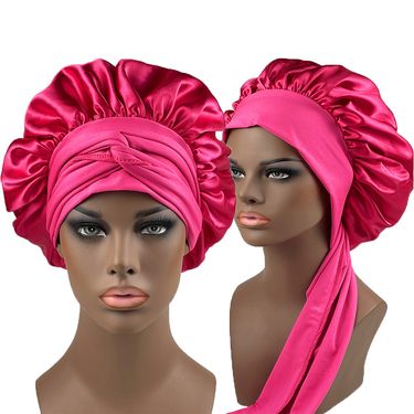 European And American Style Silk Wide-Brim Sleep Satin Ribbon Round Bath Beauty Salon Advertising Cap_voghion.com