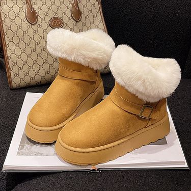 SHLIANG Fashion Buckle Fur Snow Boots For Women Warm Plush Lining Platform Winter Boots Woman Non Slip Suede Ankle Botas Mujer X0066_vogvips.com