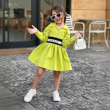 Kid's Clothing Children's Clothing Girls Dress New Letter Elastic Splicing Large Swing Shirt Dress Ins Girls_voghion.com