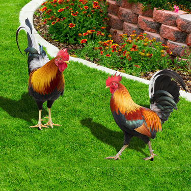 YKLU073 3D Simulation Rooster Courtyard Ground Insertion Yard Art Garden Outdoor Decoration Mirror Insert_voghion.com