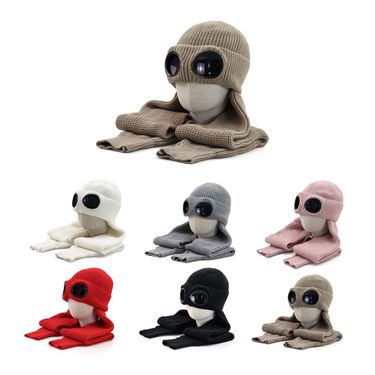 Unisex Winter Knit Beanie With Built-in Windproof Sunglasses - Adjustable Fleece-Lined Cold Weather Hat For Men & Women In Multiple Colors_voghion.com