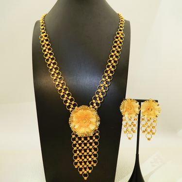 Gold Wedding Jewelry Set Dubai India Nigeria Bride Necklace Earrings_voghion.com