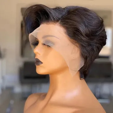 Straight Pixie Cut Human Hair Wig 13x4 Transparent Lace Short Bob T Part Brazilian Women_voghion.com