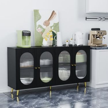 Modern Accent Sideboard Cabinet With Acrylic Doors, Freestanding Storage Cupboard Console Table For Kitchen Dining Living Room Hallway Office, Black_voghion.com