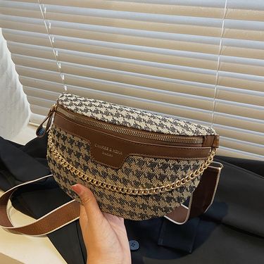 Leopard Chest Bag Shoulder Bag Women Retro Fashion Plaid Diagonal Waist Pack Texture Bag For Women_voghion.com