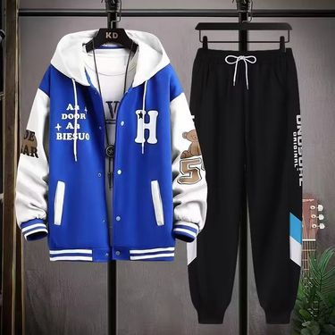 Teenage and guys young men Sweater Suit Leisure Youth Two-piece Suit Trendy Handsome Sports Baseball Jacket_voghion.com