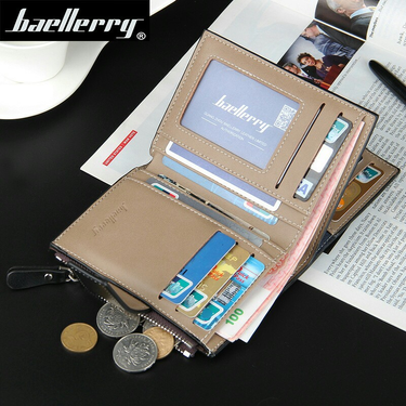 Wallet Men's Short Casual Vertical Buckle Multifunctional Zipper Wallet Coin Purse ID Card Holder_voghion.com
