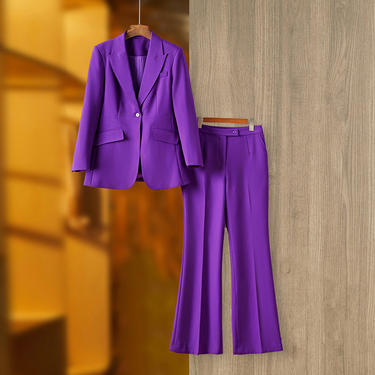 Women's purple suit jacket trousers two-piece set beaded edge craft trousers two-piece set_voghion.com