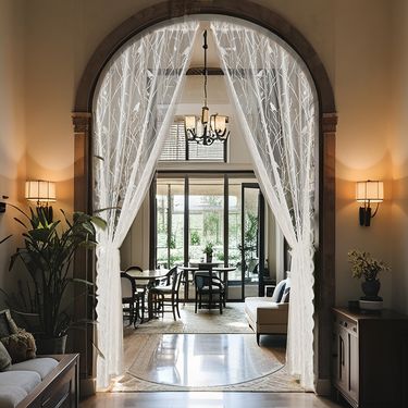 Lace Door Curtain Embroidered With Birds & Branches - Vintage Floral Sheer Panel For Living Room, Bedroom, Dining Room (140x100cm/140x160cm, Beige)_voghion.com