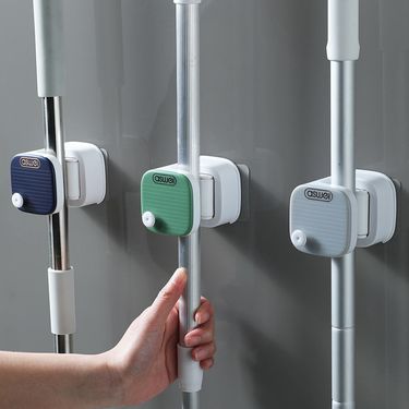 Adhesive Wall Mount For Mops & Brooms – No Drill Space-Saving Holder (3 Colors, Heavy Duty, Rustproof, 2-Pack)_voghion.com