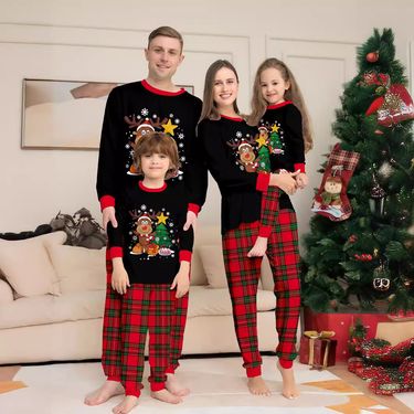 Christmas Fawn Snowflake plaid family Christmas print home suit set_voghion.com