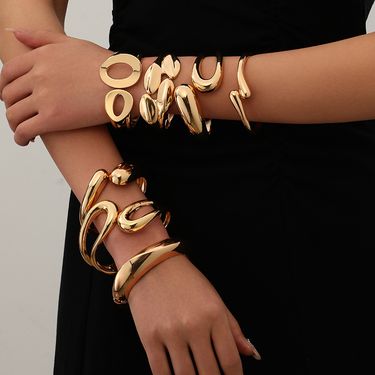 Minimalist Wave Design Alloy Bracelet For Women - Gold & Silver Polished Fashion Jewelry Set (Necklace + Bracelet)_voghion.com
