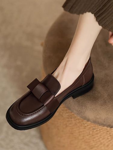 British Style Bowknot Loafers 2025 Spring & Fall New Arrival Vintage Leather Shoes Low Heel All-Matching Flats Women_voghion.com