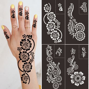 Reusable Temporary Henna Tattoo Stencil Hand Arm Sleeve Face Tattoo Supplies Stencils for Airbrush Painting Template DIY Indian_voghion.com
