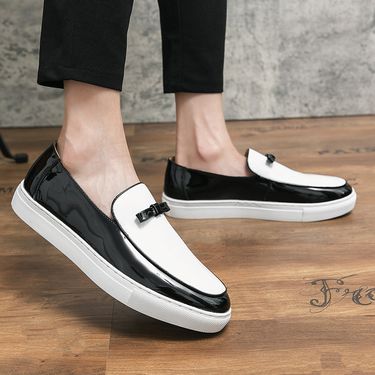 Suitable For All Seasons Large Size Leather Shoes Men 38-47 Slip-On Lazy Casual Shiny Loafers_voghion.com