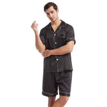 Tianbaogong Matte Satin Short Sleeve Leisure Large Size Home Clothes Summer Men's Lapel Solid Color Short Pajamas Set_voghion.com