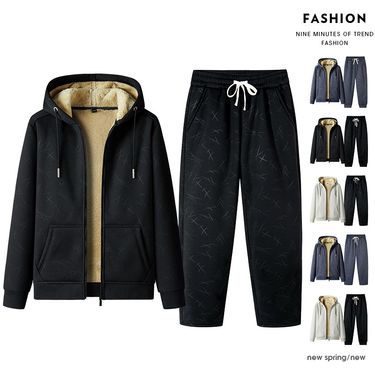 Men's Clothing Winter Thickened Suit Men's Plus Velvet Casual Sportswear Loose Middle Aged Dad Hooded Sweatshirt Two Piece Suit_voghion.com