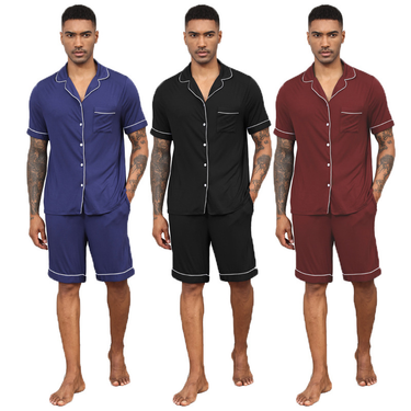 Men's Sleep large size pajamas men's cardigan modal men's short-sleeved summer pajamas lapel shorts suit home clothes_voghion.com
