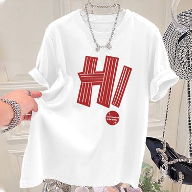 Women's summer new loose slimming fashion advanced sense all-match letter style top_voghion.com